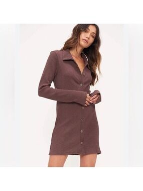 Project Social T Brown Sheath Dress Long Sleeve Notched Collar button up small